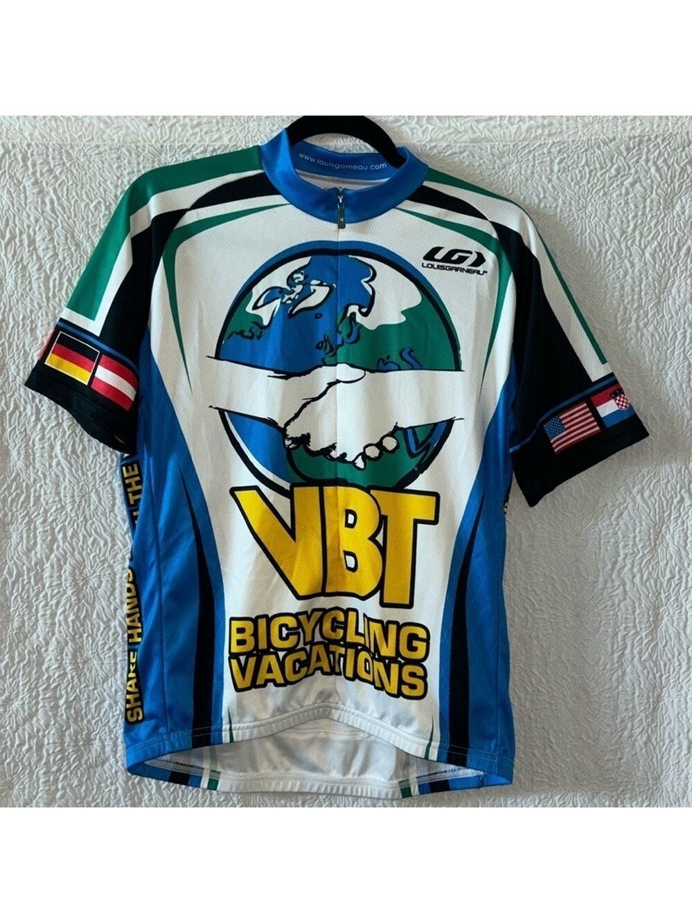 Louis Garneau VBT Bicycle Tour Zip Up Jersey 'Shake Hands With The World' Shirt